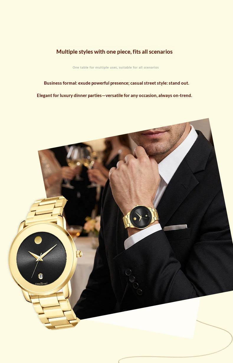 Luxury business quartz watches for men and women feature solid, hypoallergenic stainless steel strap with calendar function, deep waterproof, minimalist design, elegant, precise and durable for business travel, suitable for daily wear and gift giving Luxury business quartz watches for men and women feature solid, hypoallergenic stainless steel strap with calendar function, deep waterproof, minimalist design, elegant, precise and durable for business travel, suitable for daily wear and gift giving