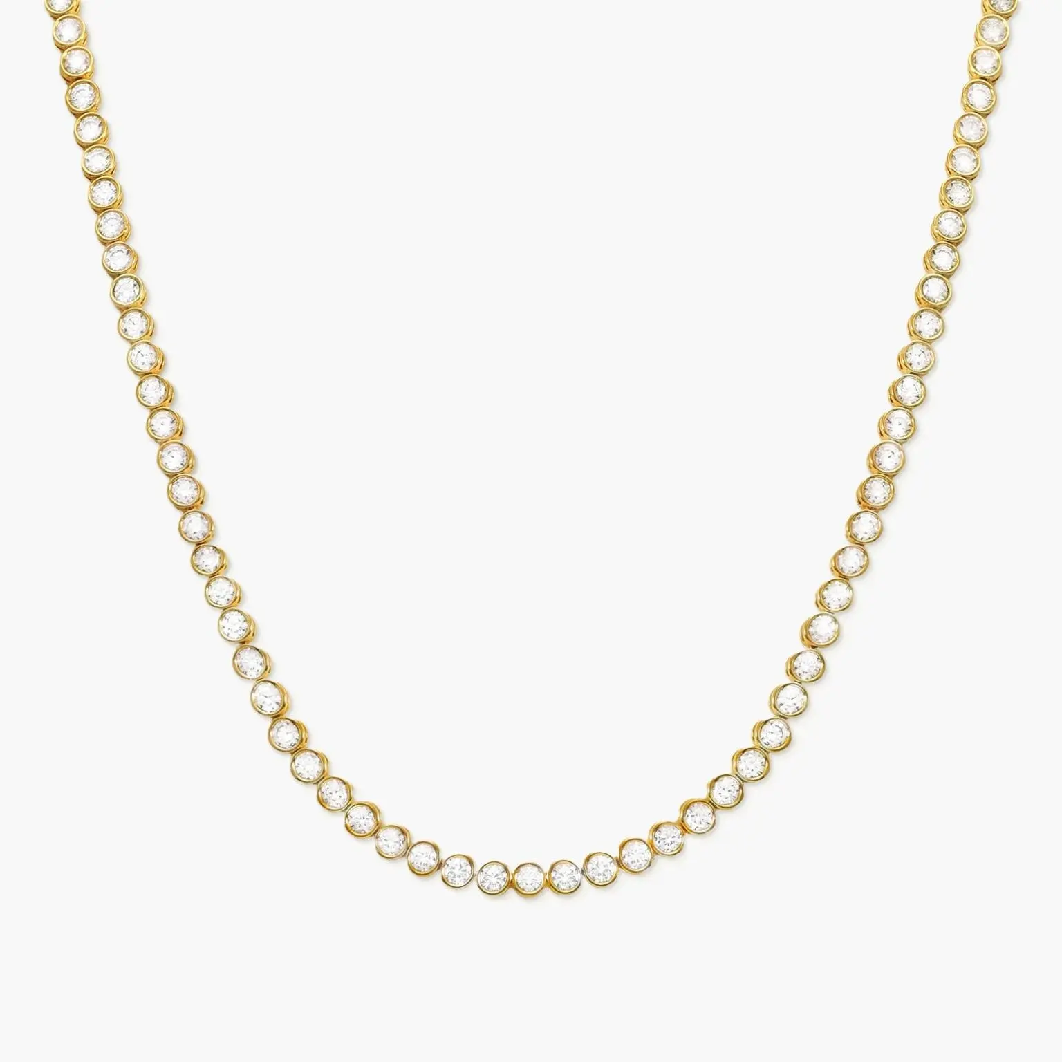 en route Tennis Necklace in Gold, Continuous Sparkle with Golden Spheres, Adjustable & Layered for Daily Elegance