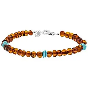 JTV Amber With Turquoise Beaded Sterling Silver Bracelet