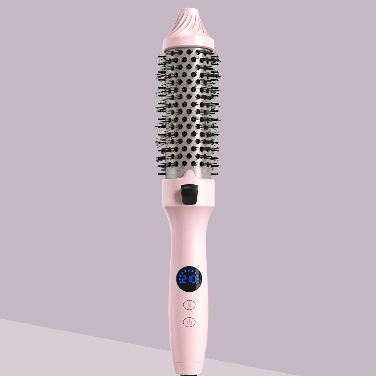 1.5-Inch Tourmaline Ceramic Thermal Round Brush with Negative Ions, 11 Heat Settings, Dual Voltage for Smoothing, Voluminous & Curly Hair, Pink, Abs