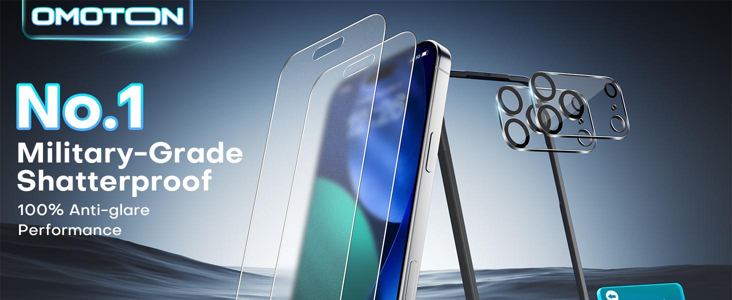 [Black Friday Deals] OMOTON Clear Screen Protector for 17 Air, Pro, Pro Max Screen Protector with Camera Lens Protector, Matte Layer Tempered Glass with Easy Installation Tool, Anti-glare, Smooth Touch