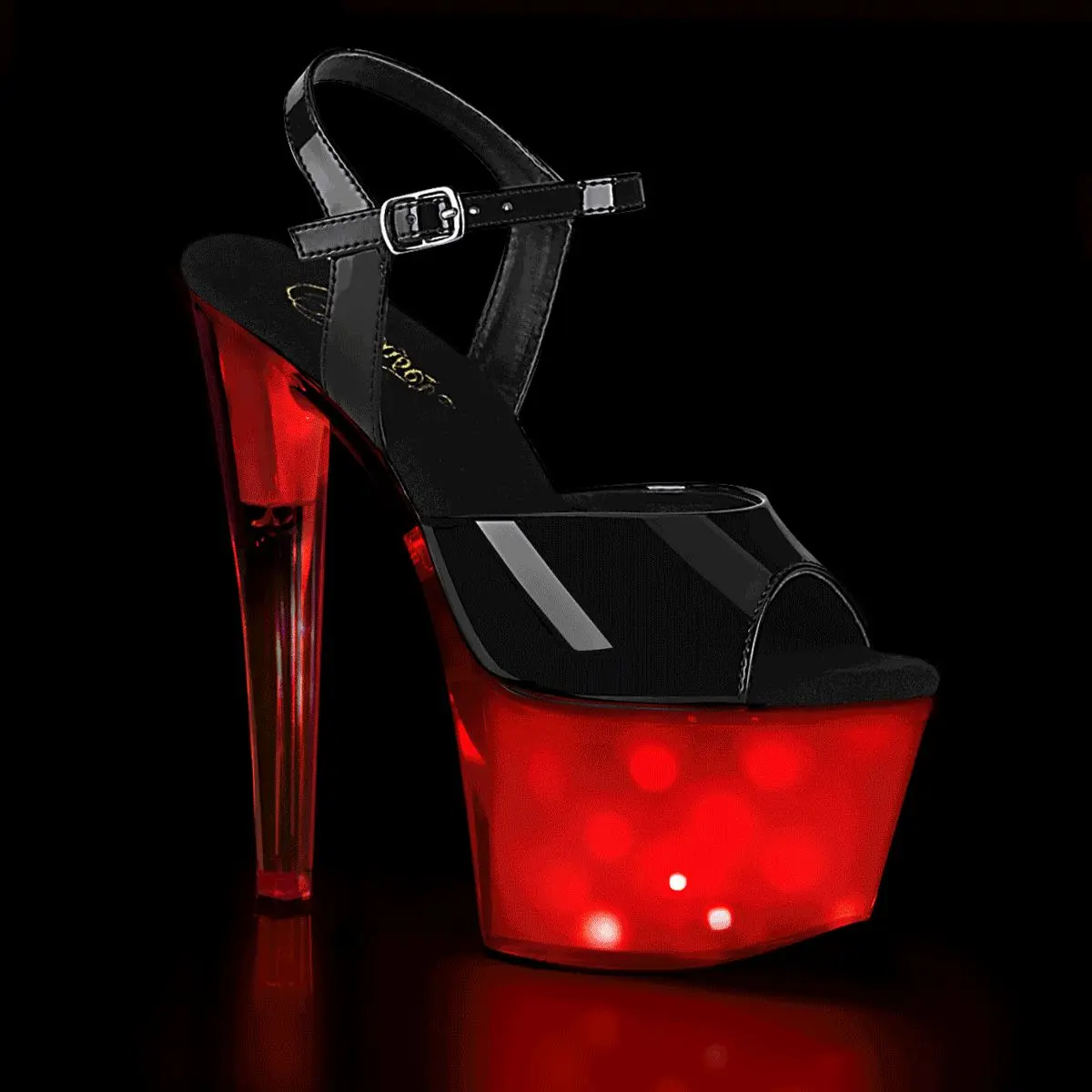 Pleaser Discolite-709 Women's LED Illuminated Platform Sandals with 7" Heel, Black & White Ankle Strap Statement Shoes, Footwear, High Heels, Stylish, Fashion, Heeled, Women's Fashion, 2 3/4" Platform, High Heel Pumps