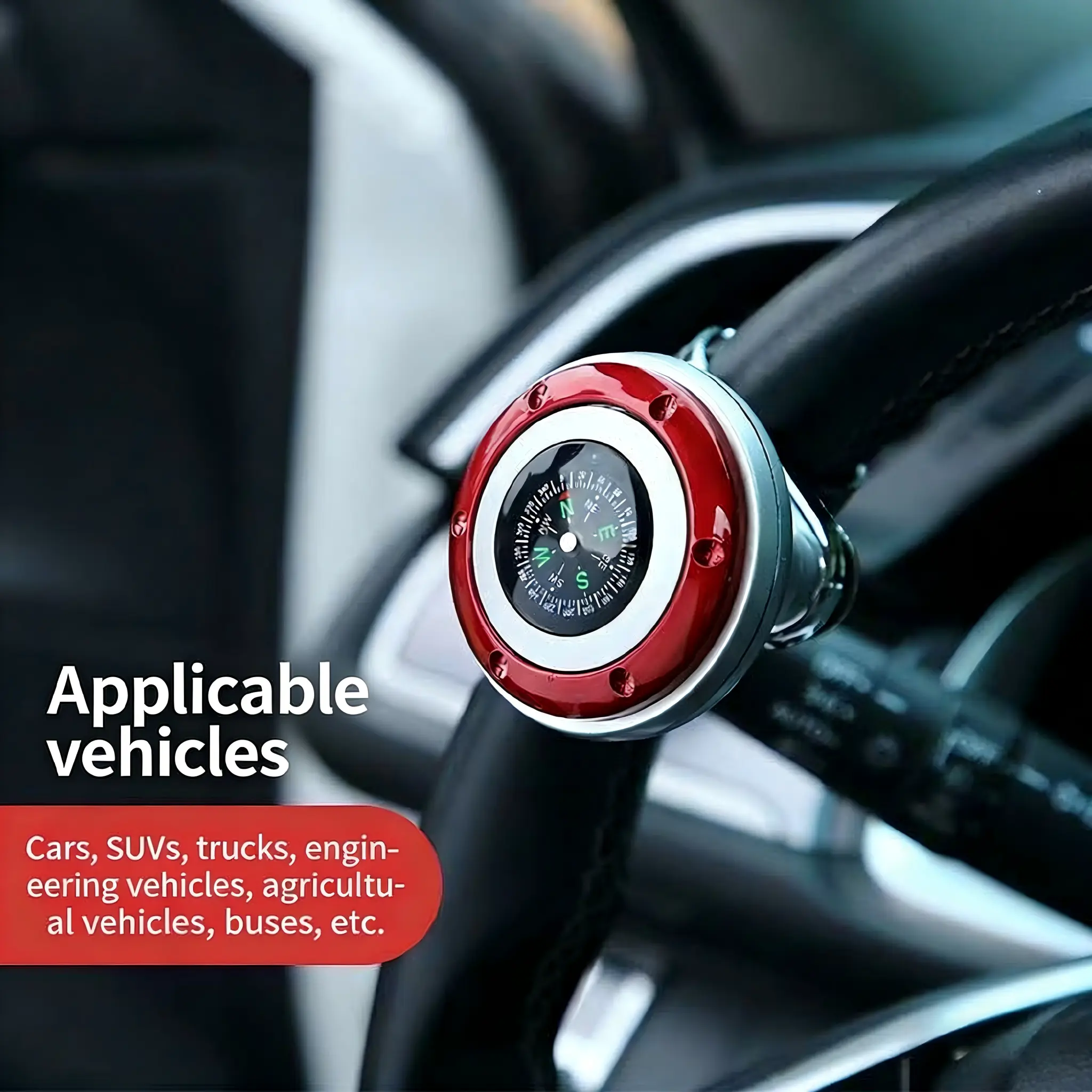 Steering Wheel Spinner Knob with Compass  Universal Car Power Handle