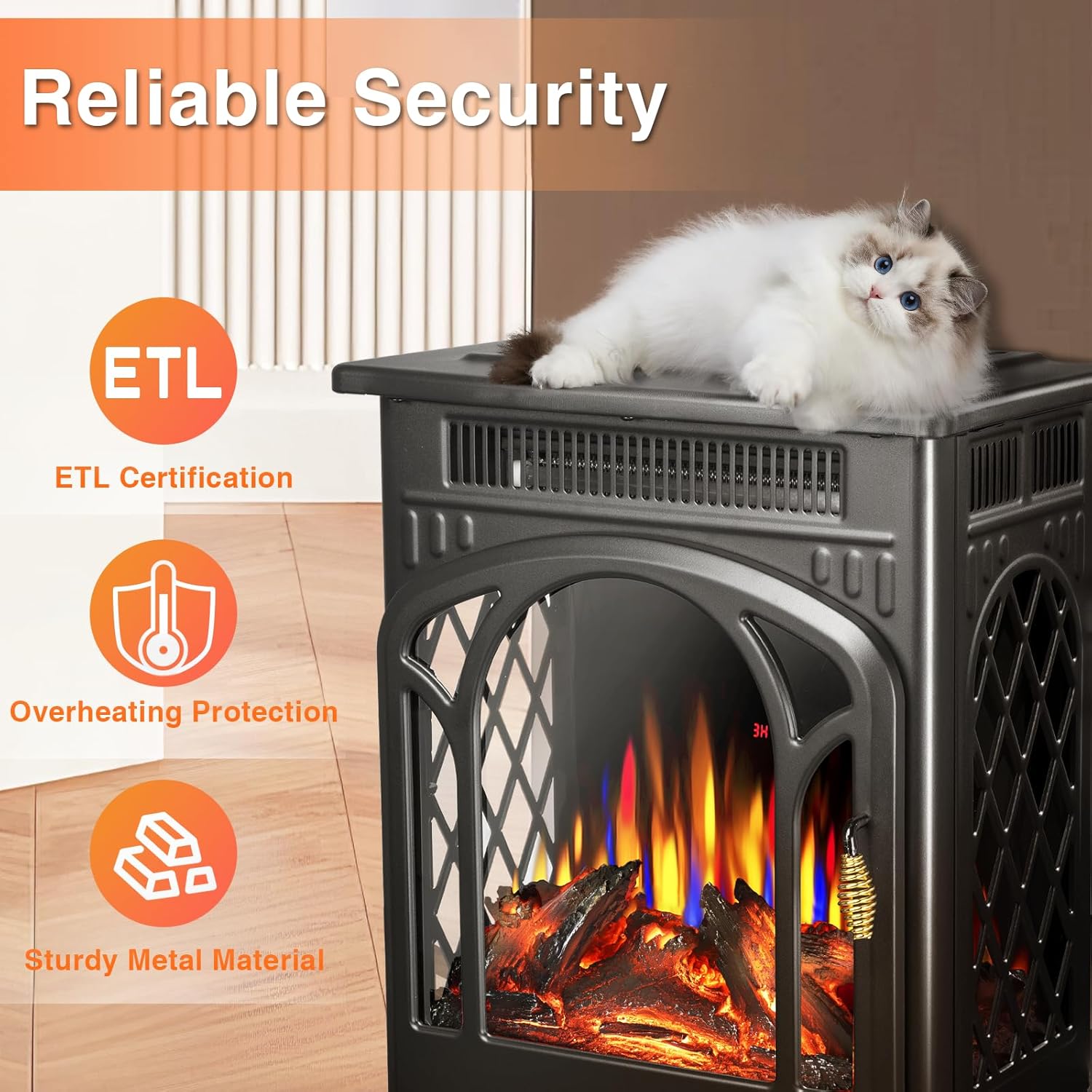 [Live Only] R.W.FLAME Electric Fireplace Stove Heater, 3D Infrared Fireplace, 5100BTU MAX 1500W,All-Metal Design,Adjustable Brightness,Portable,Overheating Protection,Remote,Timer,ETL Certified,Black