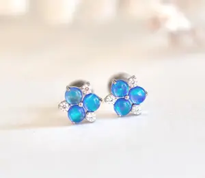 18G/16G Titanium Australian Opal Floral Stud Earring/Conch/Tragus/Helix/Cartilage/Internally Threaded • Flat Back Earring • Screw Back Studs, Gold Opal earrings, conch earrings