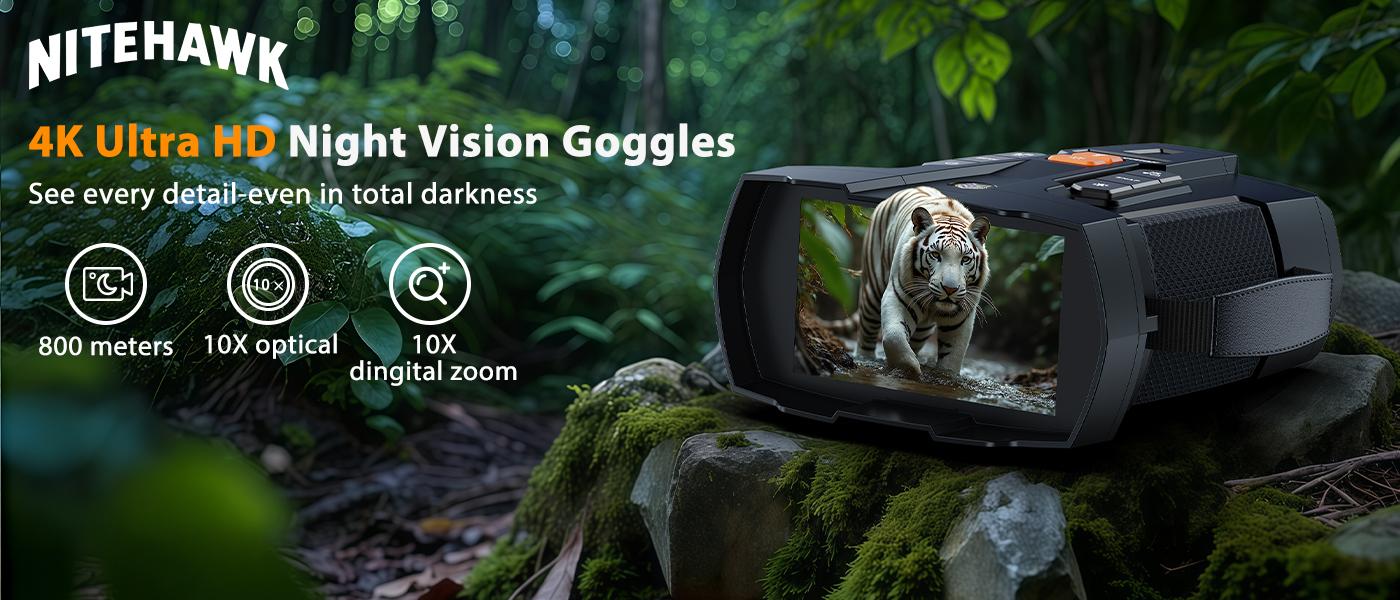 MINENER 4.5" Night Vision Goggles 4K Binoculars with 32GB SD Card 10X Digital Zoom 5000mAh Battery 7 Levels Infrared for Wildlife Observation Hunting Camping NiteHawk Men Gifts