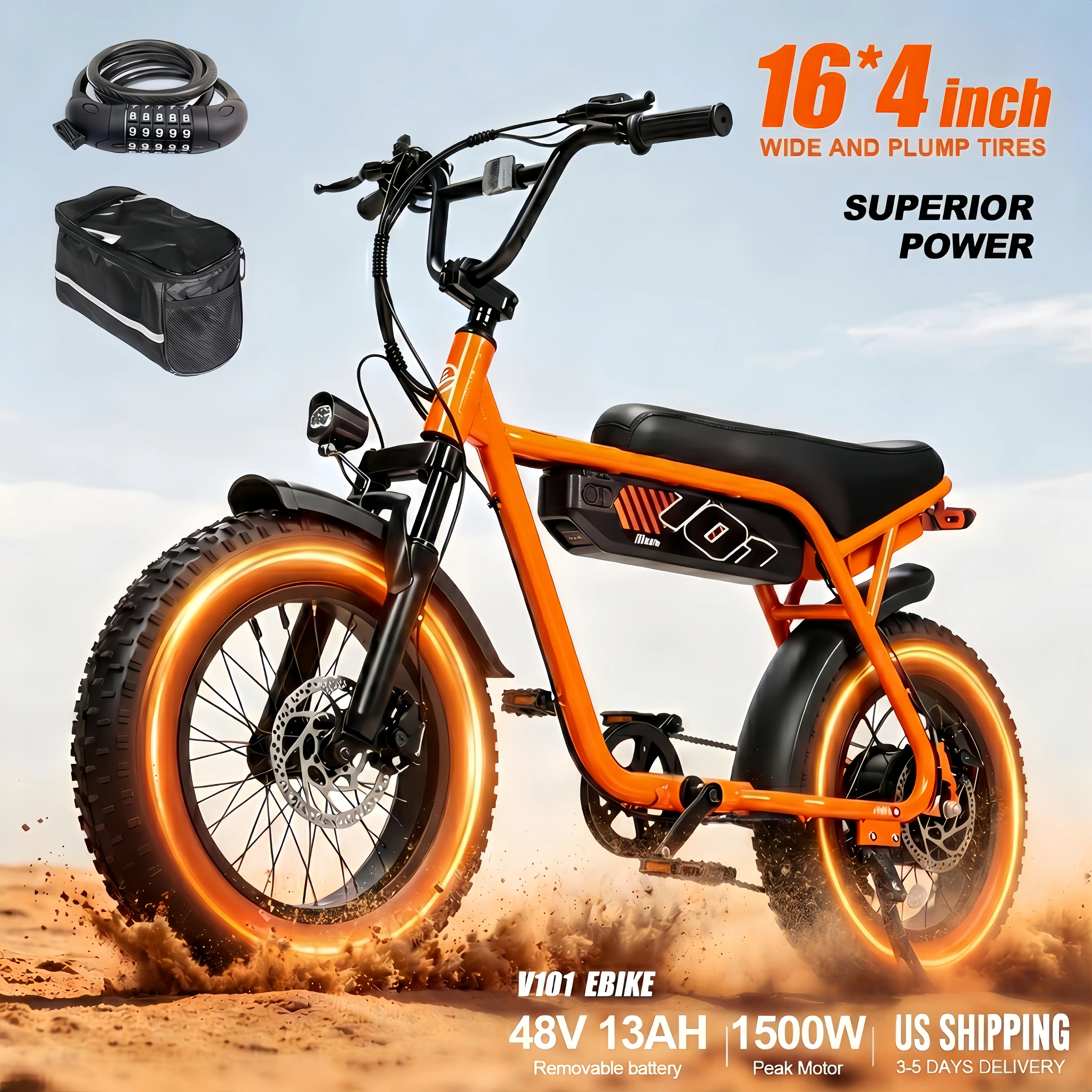 ESKUTE V101 1500W Peak Electric Bike, 28MPH 16x4.0 Fat Tire, Back to School Commuter Ebike | 60Mi Range (w/ PAS 1), 48V 13Ah, 330lb Load, 7-Speed Smart NFC, All-Terrain Off-Road [Bicicleta Eléctrica],camping essentials tiktokshopbacktoschool