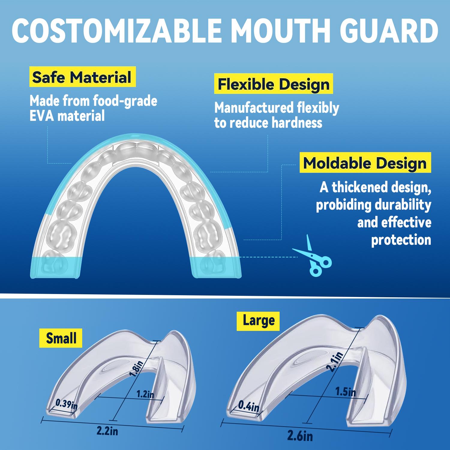 Custom Fit Mouth Guard for Teeth Grinding at Night - 4 Pcs EVA Moldable Night Guards for Adults & Teens - Thickened Design Safe Soft Comfortable Reusable Design with Carrying Case - Stop Teeth Clenching & Jaw Pain