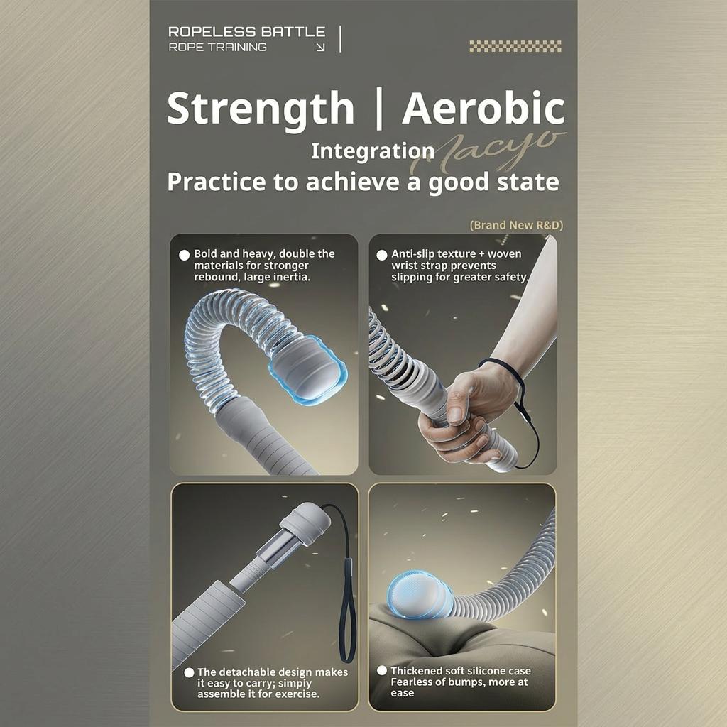 Portable Cordless Battle Ropes | Home Gym Equipment | For Home/Gym/Travel heavy resistance