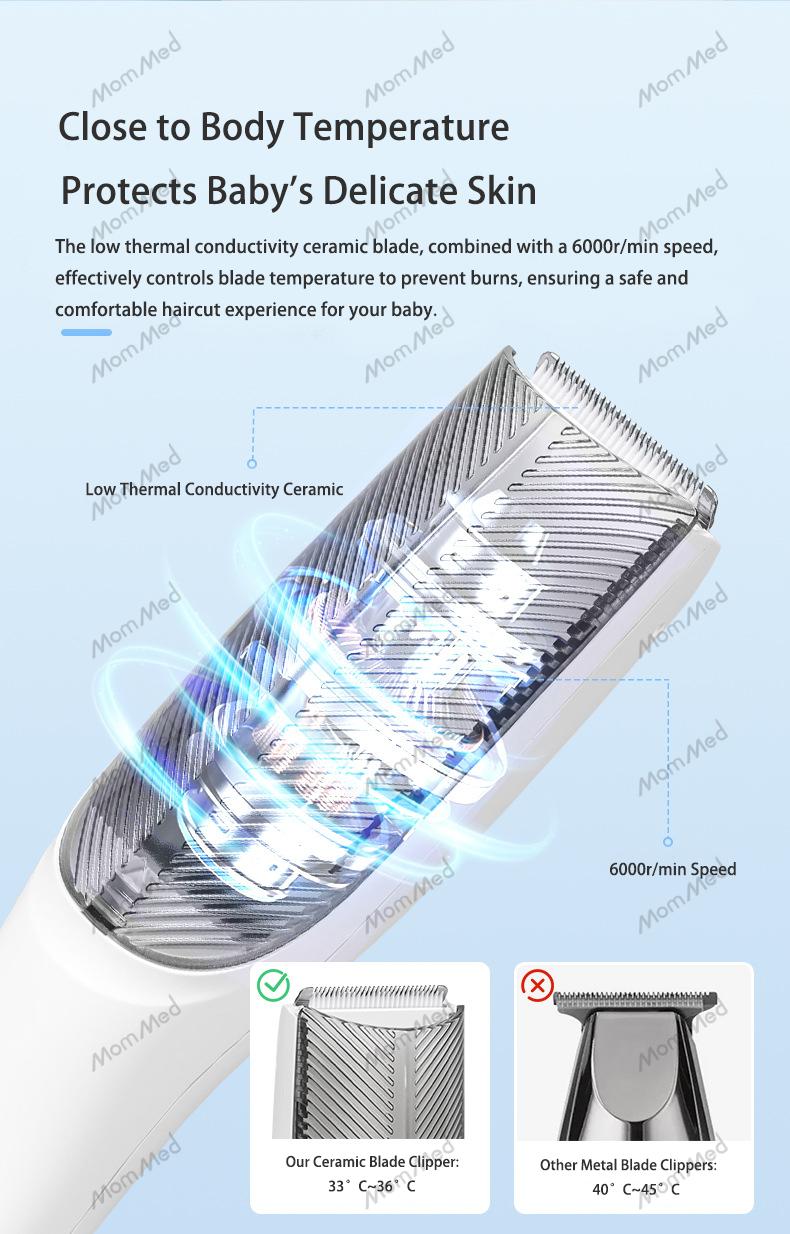 MomMed Baby Hair Clippers, Ultra Quiet Electric Vacuum Baby Clippers with Charger Base, Cordless Rechargeable Waterproof Haircut Kit for Kids & Men