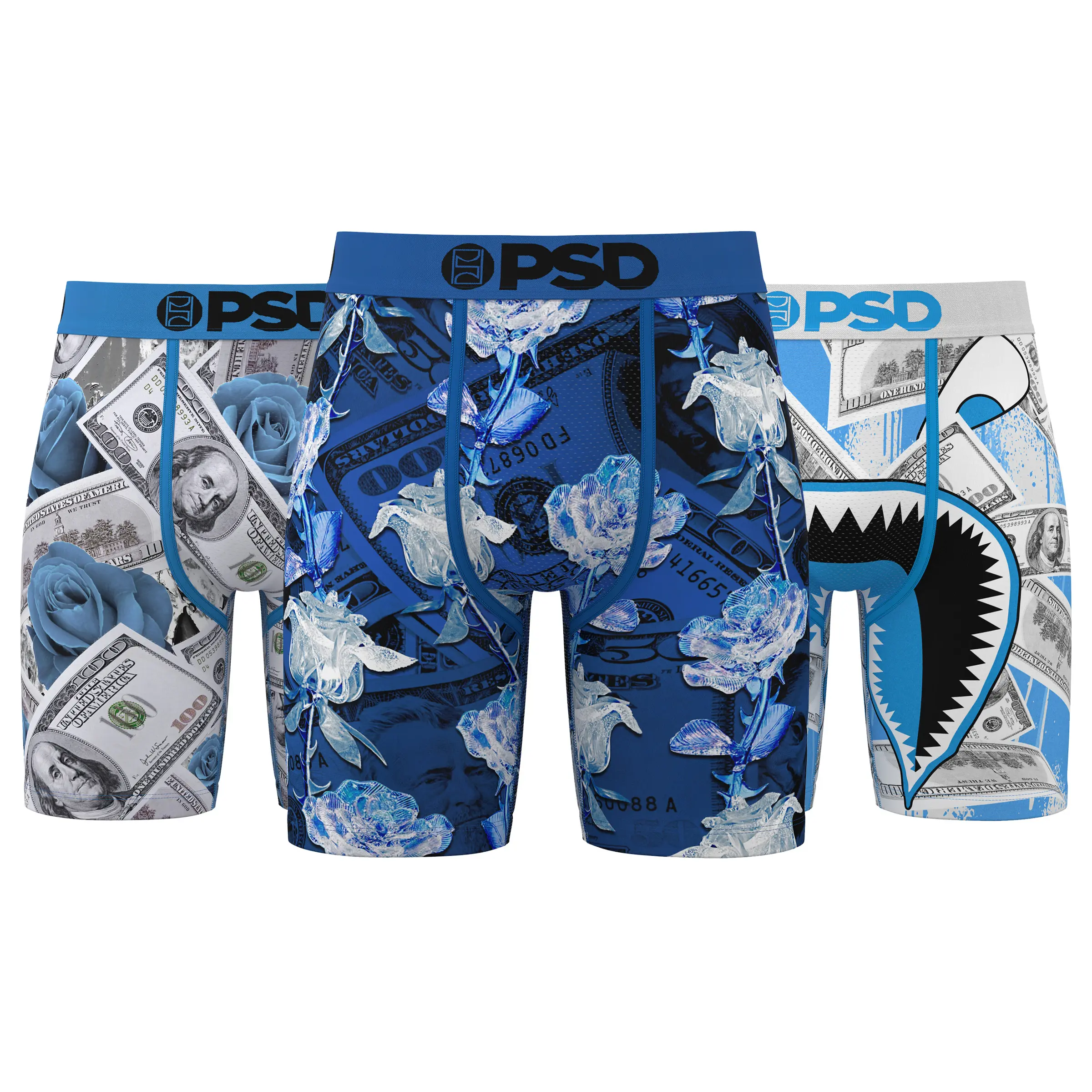 PSD Mens The Blues Boxer Brief 3 Pack - Standard Length 7 Inch Inseam, Soft and Breathable Cotton Blend Fabric Menswear Activewear Stretch Stylish