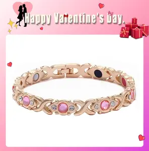 Energy Magnet Bracelet for Women - Pure Copper Material, Crystal Diamond Design, Adjustable Wristband, Comes with Rose Gold Gift Box & Removal Tool