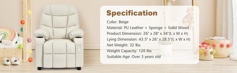 COSTWAY Kids Recliner Chair with Cup Holder, Adjustable Lounge Chair w/Footrest & Side Pockets for Children Boys Girls Room, Ergonomic Toddler Furniture Sofa, Kids Recliner,Christmas Festival Gift Black Friday Cyber Monday