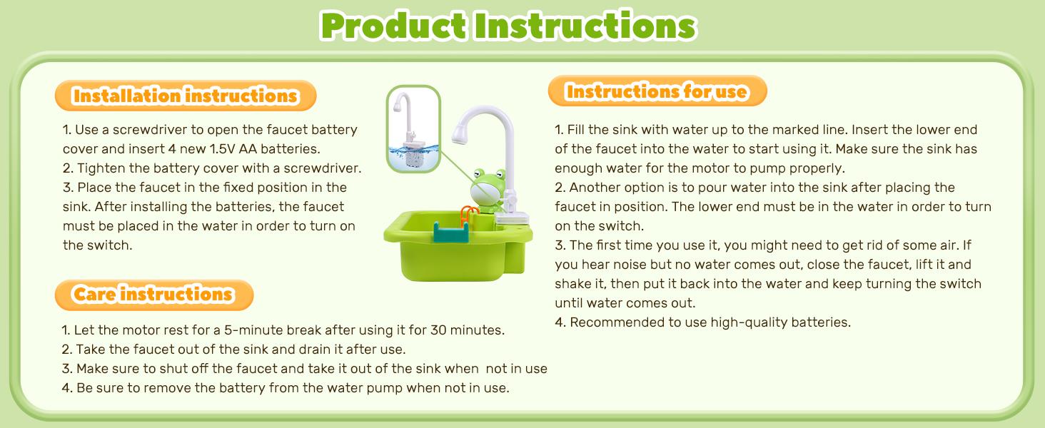 CUTE STONE Play Sink with Running Water & Upgraded Electric Faucet Kitchen Toy Accessories Detachable Drain Rack Improves Color Recognition for Water Play Role Play Dishwasher Toy