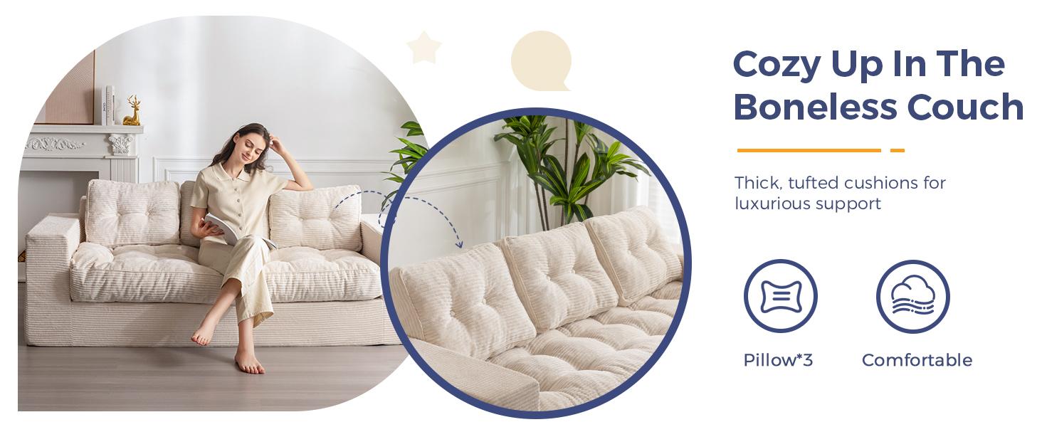 MAXYOYO 3 Seater Couch for Living Room, Boneless Couch with Tufted Cushion & Backrest, Upholstered Floor Sofa with Armrests, Sofa in A Box, No Assembly Required MAXYOYO 3 Seater Couch for Living Room, Boneless Couch with Tufted Cushion & Backrest, Upholstered Floor Sofa with Armrests, Sofa in A Box, No Assembly Required