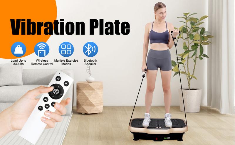 Vibration Plate Exercise Machine with 330-440LBS Capacity – 180 Levels, 5 Modes, 22in Wide, Remote & Button Control, Pull Straps & Push-Up Grips, Full Body Workout Platform for Home Gym Outdoorfun