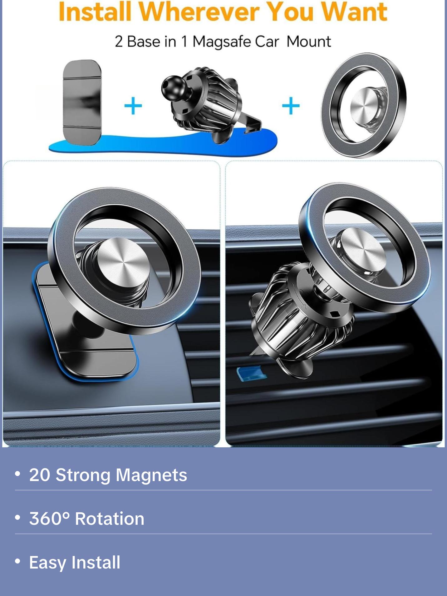 Magsafe Car Mount【20 Strong Magnets】Magnetic Phone Holder for Car Phone Holder Mount Dash【360°】Cell Phone Holders for Your Car Accessories for Women Men iPhone 16 Pro Max 15 14 13 12 Plus Magsafe Car Mount【20 Strong Magnets】Magnetic Phone Holder for Car Phone Holder Mount Dash【360°】Cell Phone Holders for Your Car Accessories for Women Men iPhone 16 Pro Max 15 14 13 12 Plus