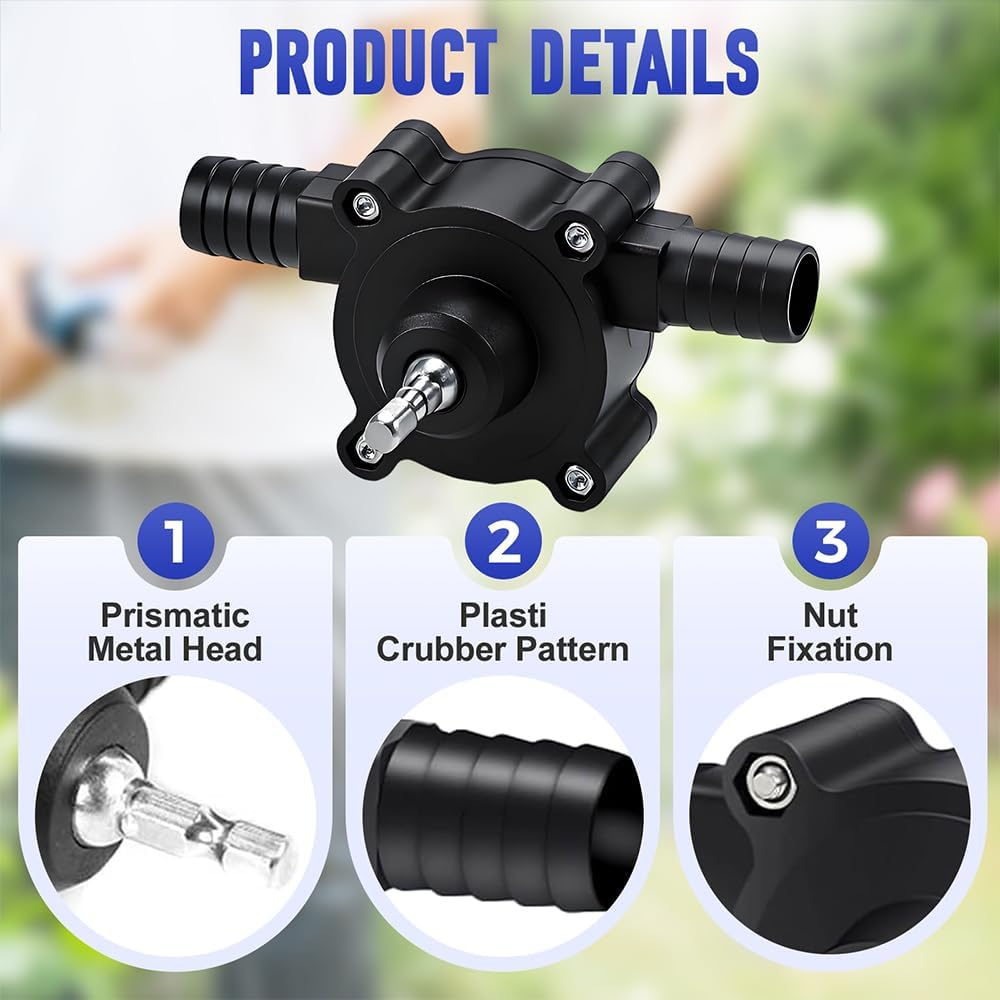 VAYWET Electric Drill Pump, Handheld Drill Self-Priming suction Liquid Transfer Pumps Portable Multi-scenario Liquid Extractor Pump Garden Outdoor Hose Industrial Hardware Heavy Duty Pipe Parts Diaphragm Pump Water Gasoline Oil Diesels Fluid Quick Pumping