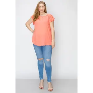 Women's Plus Size Short Sleeve Wool Dobby Top – Flowy Casual Tunic Blouse