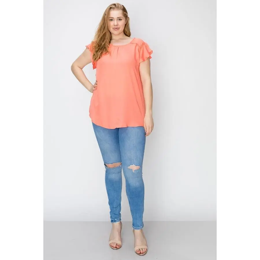 Women's Plus Size Short Sleeve Wool Dobby Top – Flowy Casual Tunic Blouse