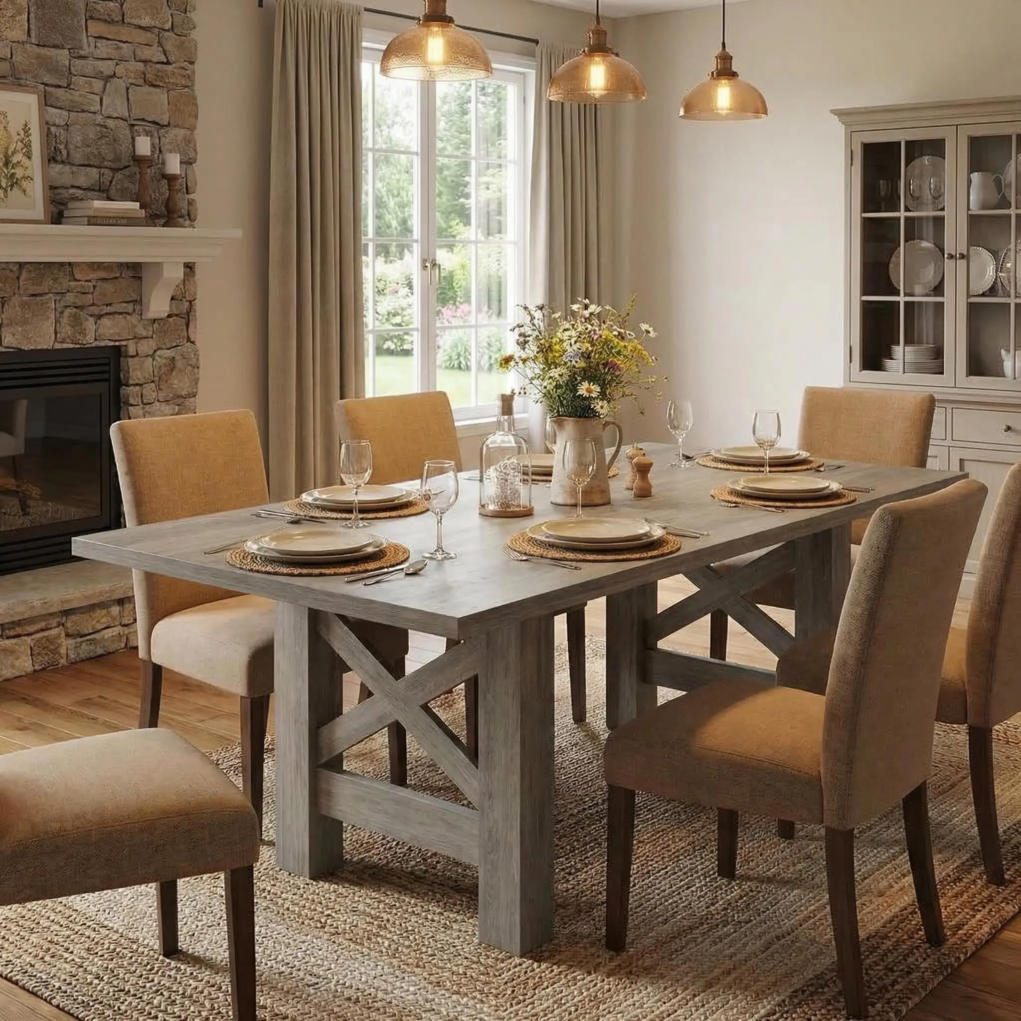 Wood Farmhouse Dining Table for 6-8, 70.87" Long Rectangular Dining Room Tables with Strong Legs, Thickness Tabletop, for Big Family, Dinette,Gray