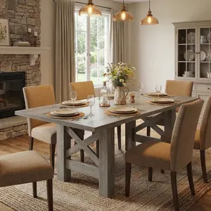 Wood Farmhouse Dining Table for 6-8, 70.87" Long Rectangular Dining Room Tables with Strong Legs, Thickness Tabletop, for Big Family, Dinette,Gray