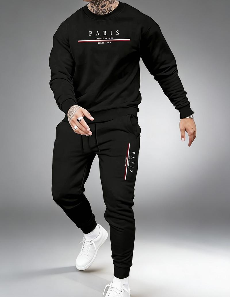 Paris Graphic Men's Coordinated Tracksuit Set - Crewneck & Joggers Comfortable Everyday Outfit for Stylish Men