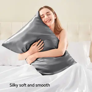 Satin Pillowcase with Zipper Dark Grey Queen Size Set of 2 Super Soft Cooling Similar to Silk Gift for Women Men 20x30 Inches