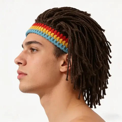 Men's Fitted Dreadlock Beanie - Adults' Colorful Striped Pattern Sports & Outdoor Hat, Soft Sturdy Fabric, All-Seasons Urban Casual Street Style Accessory