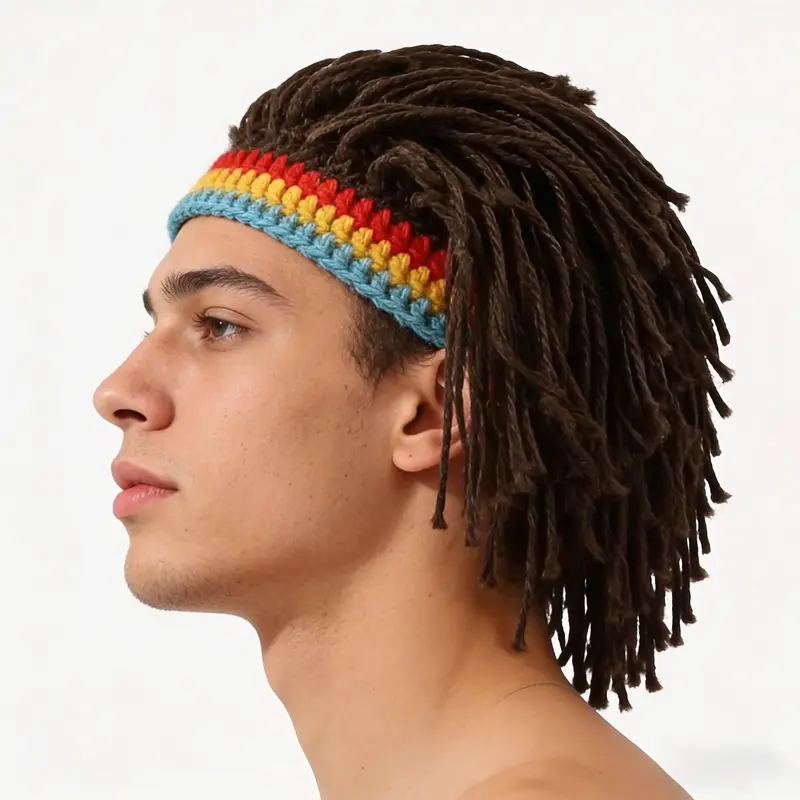 Men's Fitted Dreadlock Beanie - Adults' Colorful Striped Pattern Sports & Outdoor Hat, Soft Sturdy Fabric, All-Seasons Urban Casual Street Style Accessory