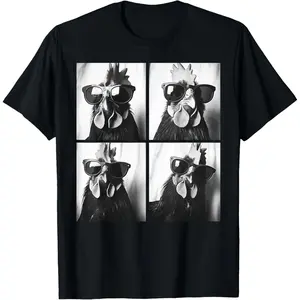 Rooster Wearing Sunglasses Photobooth Selfie Farm Chicken T-Shirt