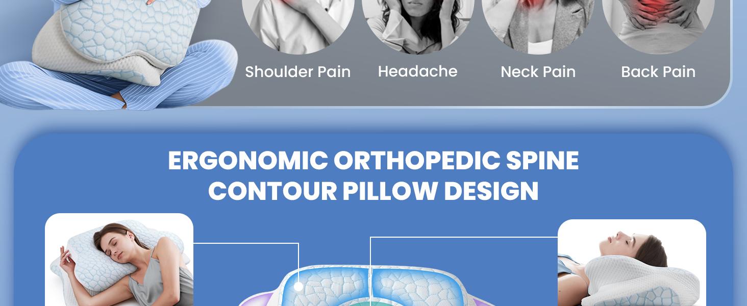 Benazcap Cervical Neck Pillow for Neck and Shoulder Odorless Memory Foam with Soft Silk Cover Ergonomic Orthopedic Support for Side Back & Stomach Sleepers White