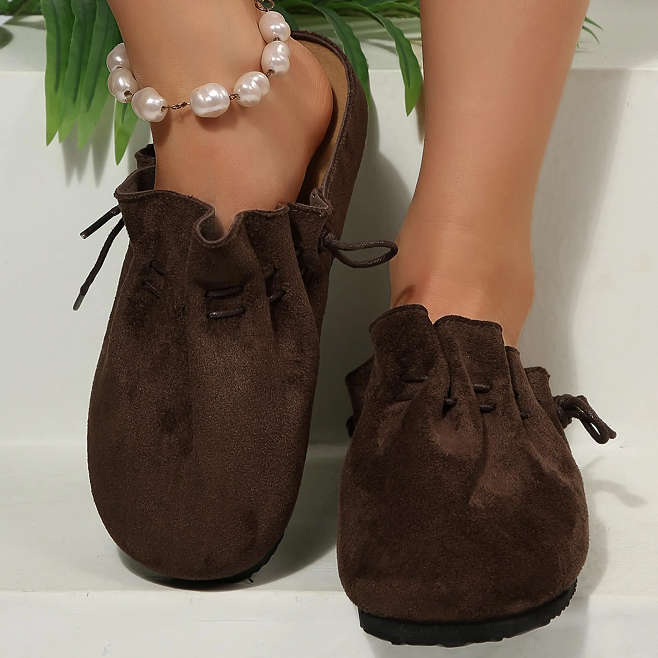 Women's Sandals Versatile Suede Mules Backless Slip-Ons Soft Slippers for Outdoor Walk Springfresh