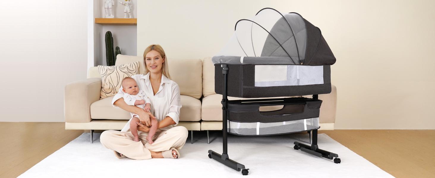 Baby Bassinet, Baby Basinet Bedside Sleeper, Easy to Fold Portable Crib Side Bassinet new Style Girl/boy bassinets