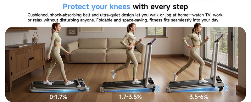 YPOO Manual Incline Foldable walking pad Treadmills with handle  300 Lbs Home Walking Pad Portable Workout Equipment with LED Display Remote Control & APP women gym