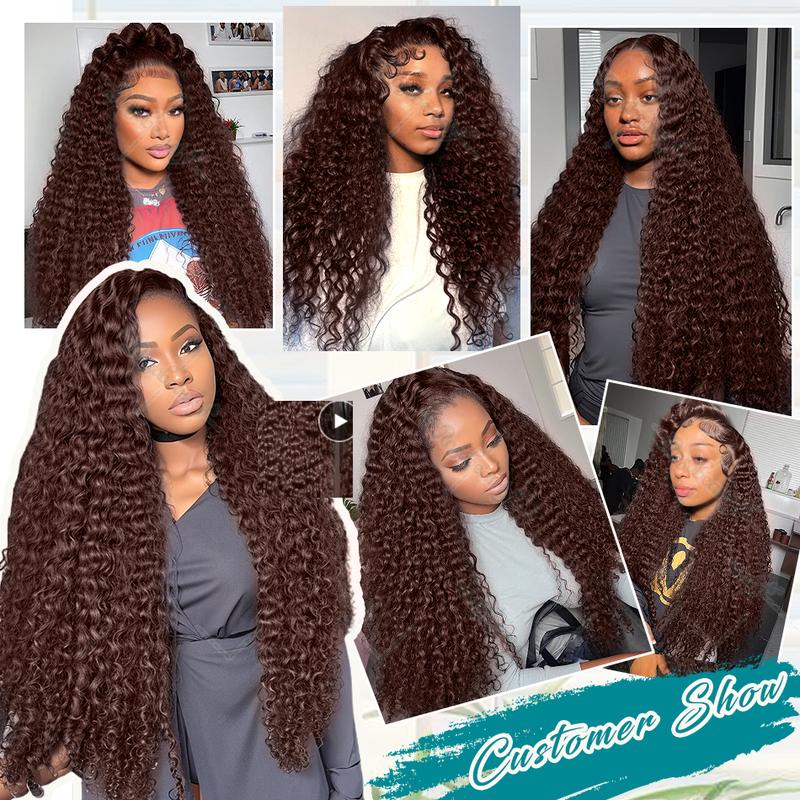 180% Density Chocolate Brown Deep Wave Human Hair Wig For Women 13×4 13×6 HD Transparent Lace Frontal Wigs 26 28 Inch Preplucked Brazilian Human Hair TikTokShopBlackFriday