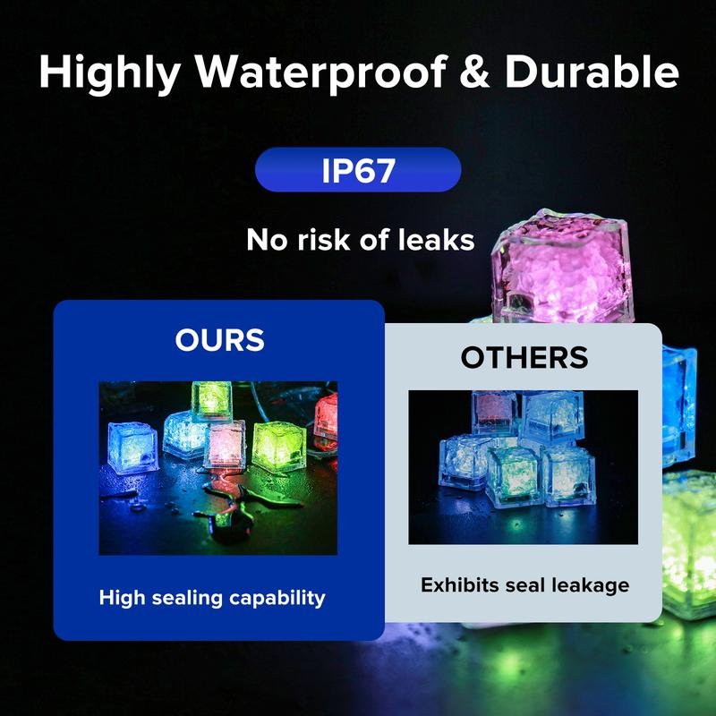 Ice Cube Light 12 pieces for Party/Pool/Bars Vibes  Water Activated Ice cube DIY Toy For Party Drinks Wedding Bars Waterproof Color-Changing Decor