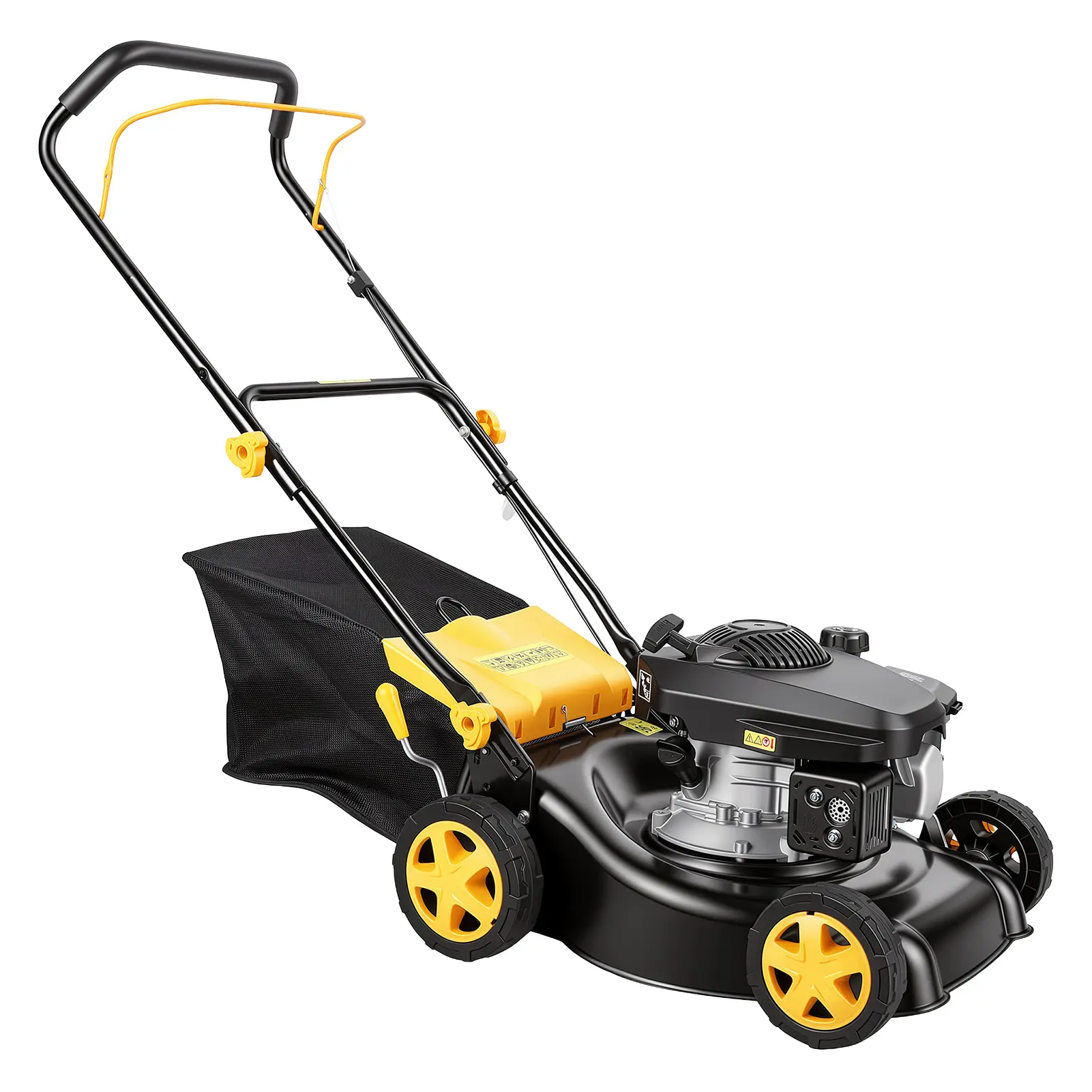 Explorinox 16-in Gas Self-Propelled Lawn Mower - Anti-Tip Safety, Self-Propel Glide, DVO130 Engine, Big Wheels, 3-in-1 Function, 45L Grass Tank, Metal Plastic Build, User Manual Included for Large Lawns, Bumpy Yards