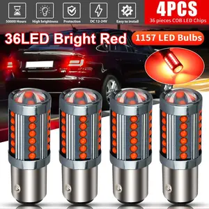 4Pcs 1157 BAY15D Red LED Car Brake Tail Light Bulbs - 36COB 360° Beam 900LM Aluminum Alloy 52*12mm High Brightness for Auto Rear Signal Light