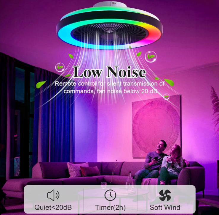 Dual-Ring RGB Color-Changing Invisible Ceiling Fan Light Bluetooth Music Ambient Lamp Living Room & Bedroom 2-in-1 Space-Saving Design
