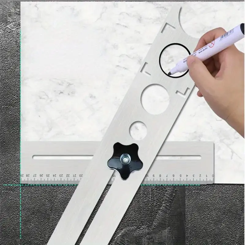 Stainless Steel Tile Drill Guide, Positioning Ruler for Ceramic, Marble & Floor Tiles, Adjustable Measuring Tool with Knob, Hand Measuring Tool