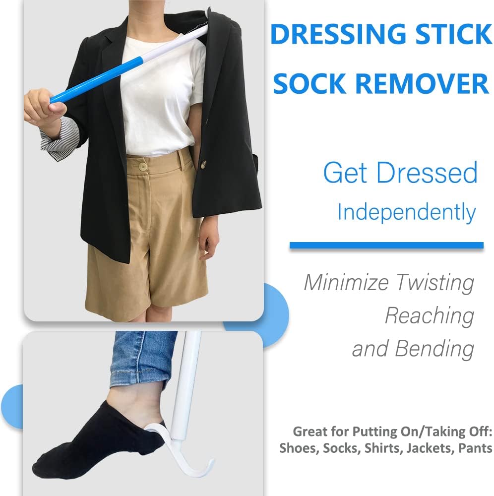 Long Handled Shoe Horn,35.5 Inch  Dressing Stick, Sock Remover Aid Helper - Versatile, Adjustable Dressing Aid for Shoes, Socks, Shirts, Pants - Long Shoe Horn, Shoe Horn Long Handle for Seniors