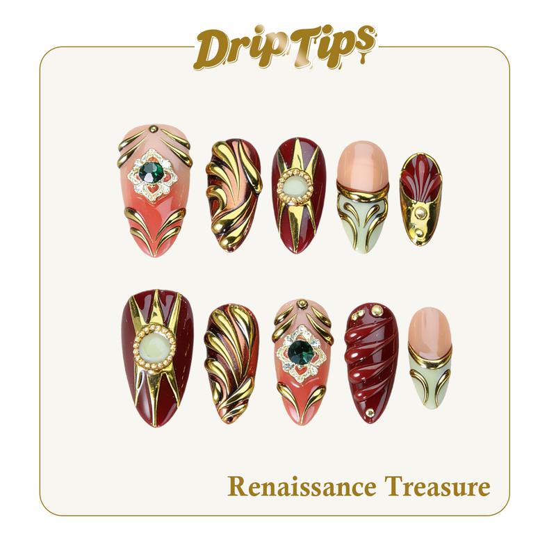DripTips｜2026 NEW COLLECTION VINTAGE 10PCS Handmade Press On Nails Reusable/Long-Lasting/Salon-Grade