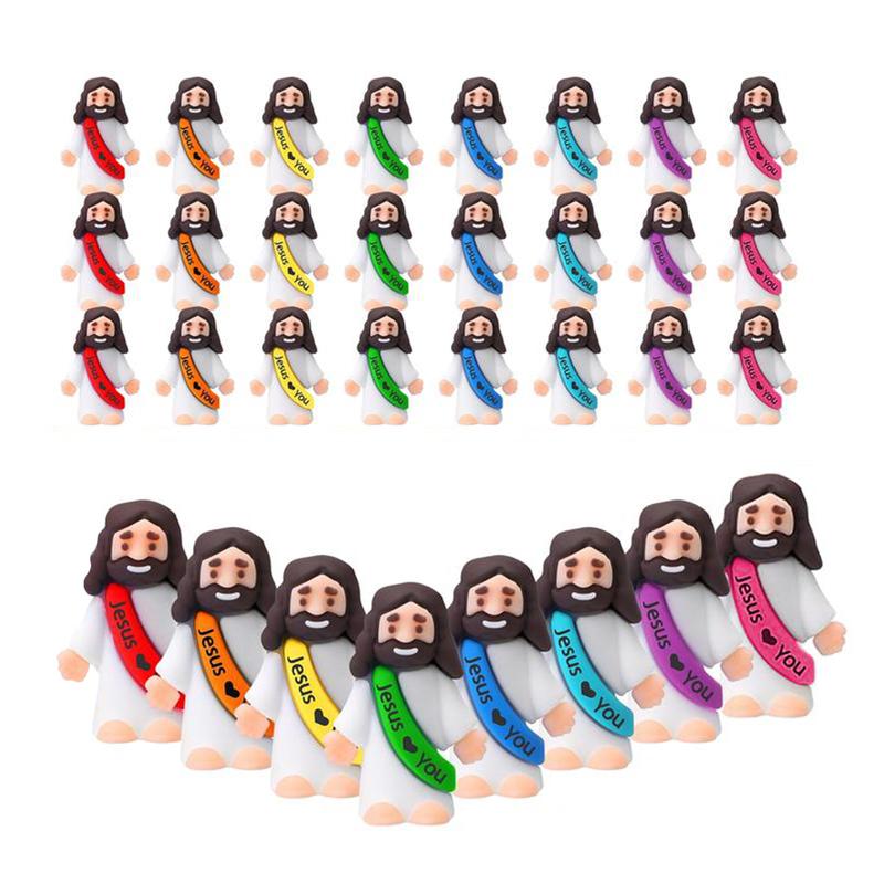 24 Pcs Little Jesus Figures Free 50 Pcs double sided tape, Mini Jesus Figurines in Bulk, Multicolor Tiny Jesus Figures, Miniature Figurines to Hide and  Seek Religious Party Favors Sunday School Baptism Gifts Egg Stuffers (Lively Colors)