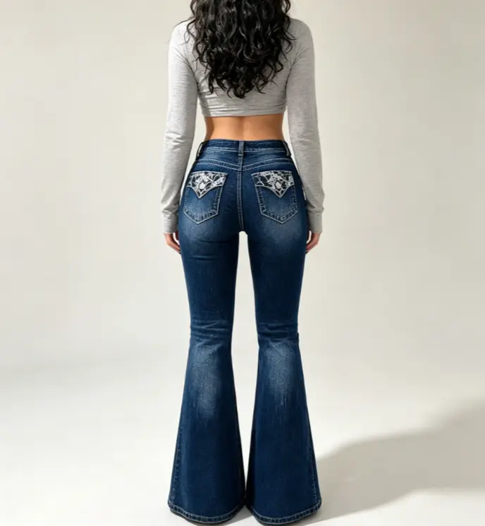 Women's Bootcut Jeans Pants - Mid-Rise, Luscious Curvy Fit, Embellished Insta-Stretch Denim Womenswear Bottoms