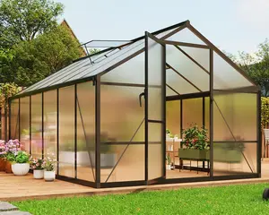 8x12 ft Polycarbonate Greenhouse for Outdoors, Aluminum Frame Garden Green House with Lockable Door and Adjustable Roof Vent, Ideal for Backyard Patio and Vegetable or Flower Growing