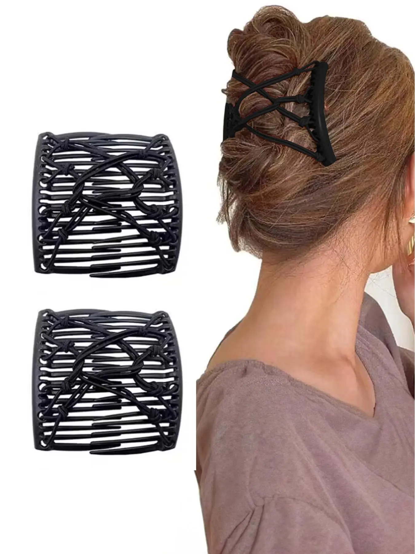 Double Comb Design Hair Clip, Adjustable Elastic Hair Pin, Hair Accessories for Women & Girls, Cute Hair Clips, Pilates Hair Clips, Half Up Half Down Hair Clip, Simple Hairwear for Daily Use, Goddess Hair Clip, Hair Bun Accessories, Hair Decor