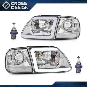 CROSSDESIGN White Reflector LED Headlights & Corner Lights Fit For 1997-2004 F150 Expedition