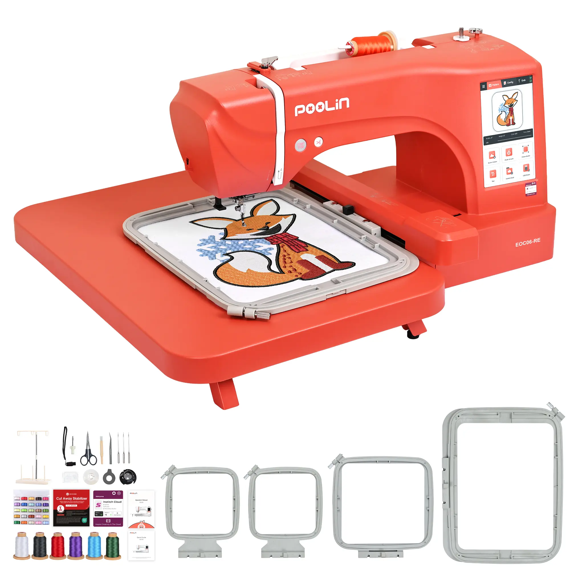 PooLin EOC06RE Computerized Automatic Embroidery Machine, Residential Small Business Metal Frame Model, Beginner-Friendly Hoop Machine with Touchscreen Design Previews, Ready-to-Use for Custom Apparel Crafts (Sewing Supplies)
