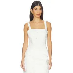 SIMKHAI Mckenna Embroidered Linen Top in Ivory